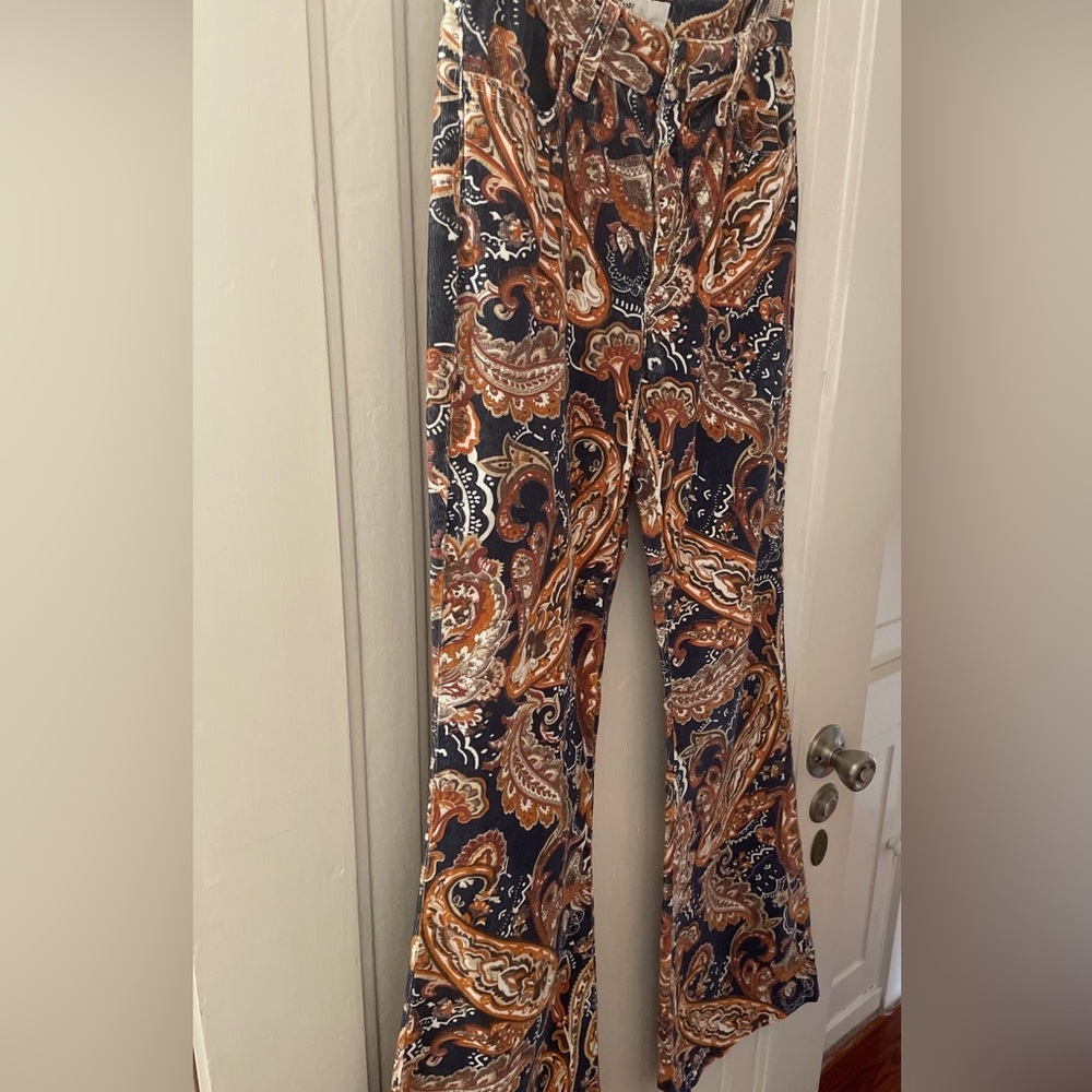 Shaft NWOT Lola Paisley VelvetCorduroy‎ Pants Italian RARE Blue/Rust Size 29/33 - Picture 4 of 12